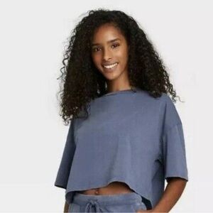 Colsie Blue Faded Wash Boxy Oversized Cropped T-Shirt
